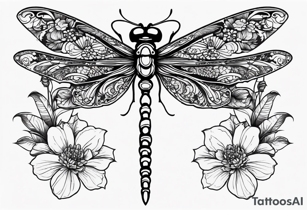 Dragon fly with flowers from mexican skull tattoo idea
