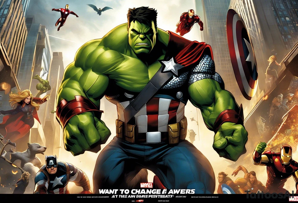 I want to change Avengers Team characters with animals. Hulk will be represented by a Badger.
Thor will be depicted as an Alpha Grey Wolf.
Captain America will be symbolized by a Bull.
Iron Man's character will be embodied by a Canary.
Black Widow's role will be portrayed by an Axolotl.
Hawkeye will be depicted as a Sudan Plated Lizard.
Nick Fury will be represented by a Cat. tattoo idea