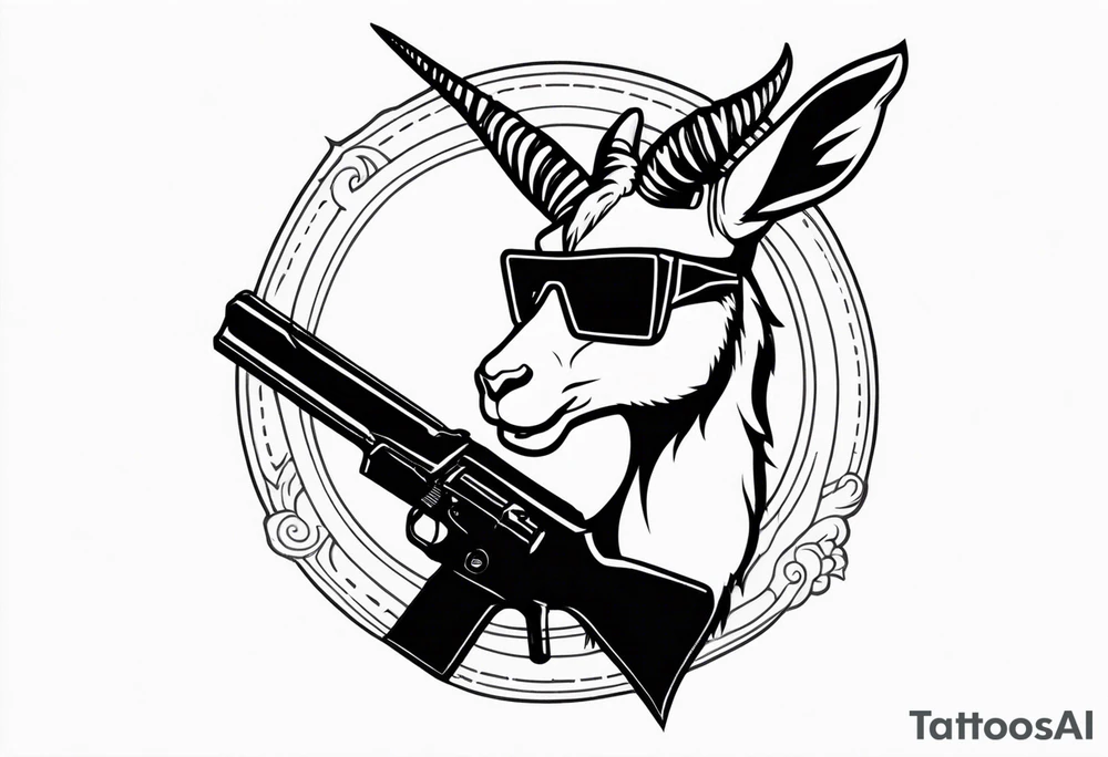 capricorn with sunglasses and gun tattoo idea