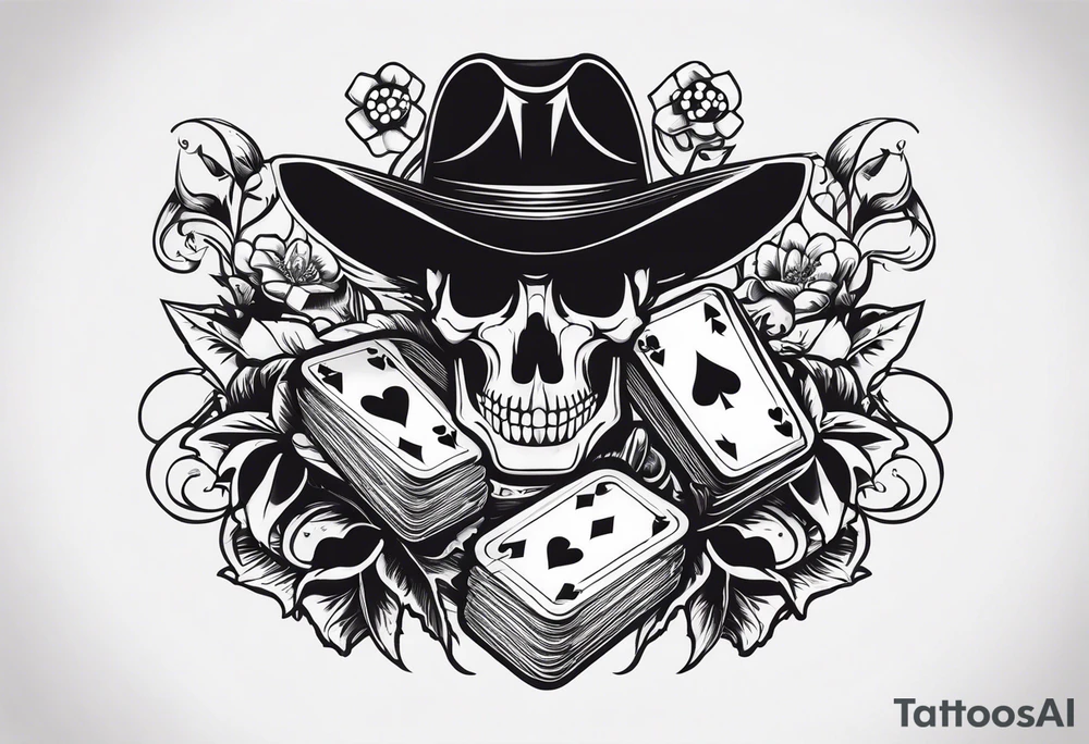 wild west sleeve with playing cards, dice tattoo idea