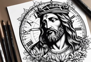 Clock with Jesus tattoo idea