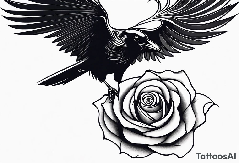 Raven looking back over shoulder with a rose underneath it tattoo idea