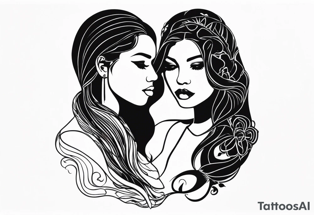 Couple black silhouette woman has long hair tattoo idea