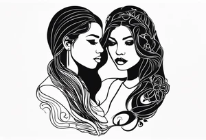 Couple black silhouette woman has long hair tattoo idea