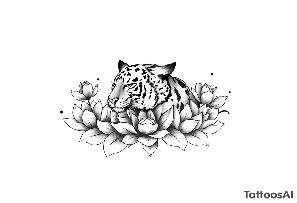 fierce tiger emerging through blooming lotus flowers in mist tattoo idea