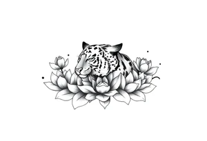 fierce tiger emerging through blooming lotus flowers in mist tattoo idea
