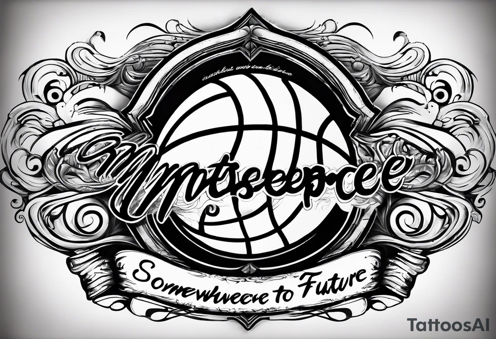 this saying in cursive 
"The past only builds strength to our future" through or around a basketball with the name Moore Somewhere tattoo idea