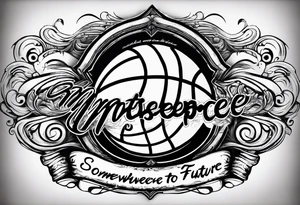 this saying in cursive 
"The past only builds strength to our future" through or around a basketball with the name Moore Somewhere tattoo idea