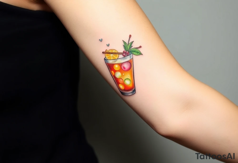Fun island vacation cocktail in short glass with fun garnishes tattoo idea