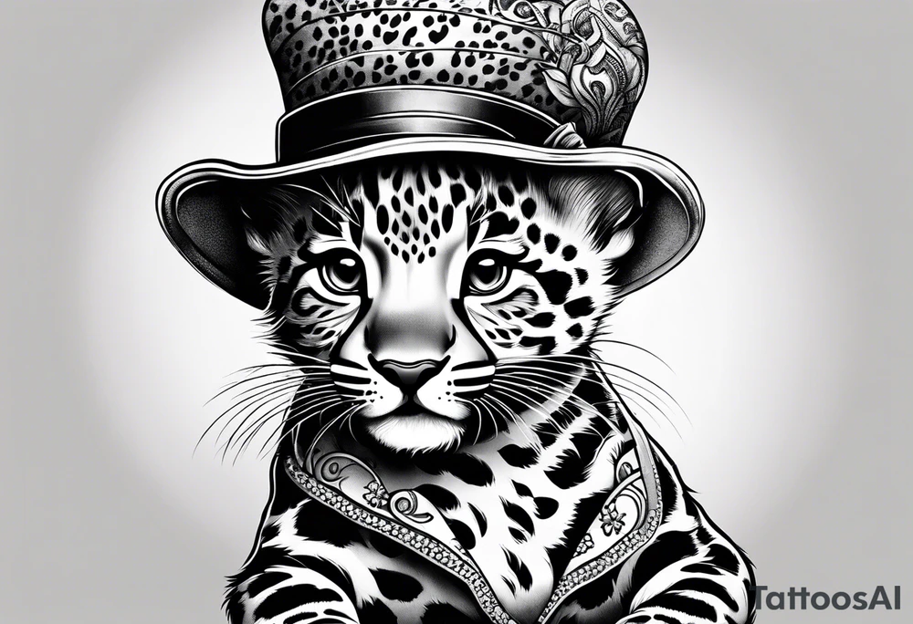 baby leopard walking with a hat tattoo idea