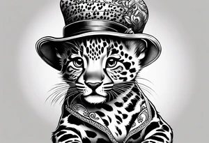 baby leopard walking with a hat tattoo idea
