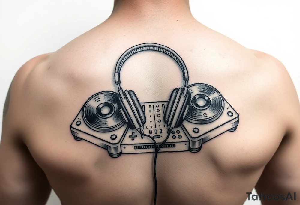 DJ turntables and headphones tattoo idea
