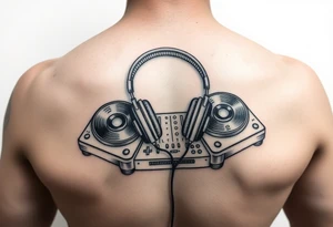 DJ turntables and headphones tattoo idea