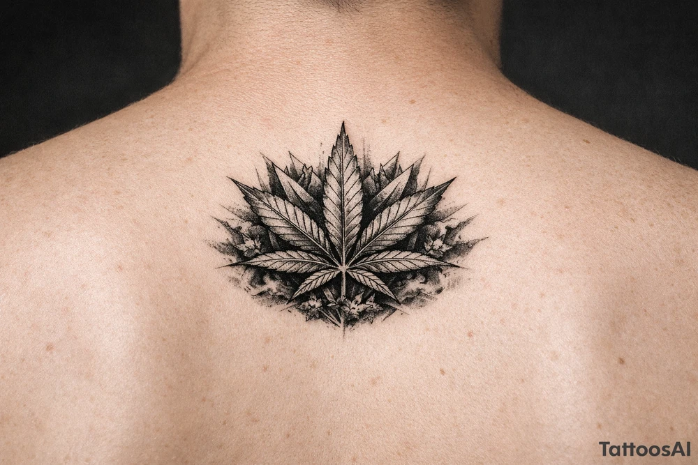 Top marichuany na klatce piersiowej z malymi detalami tattoo idea