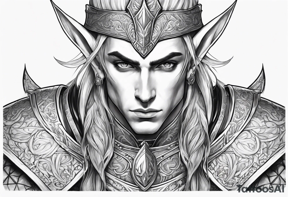 human-elf, male, paladin, full body tattoo idea