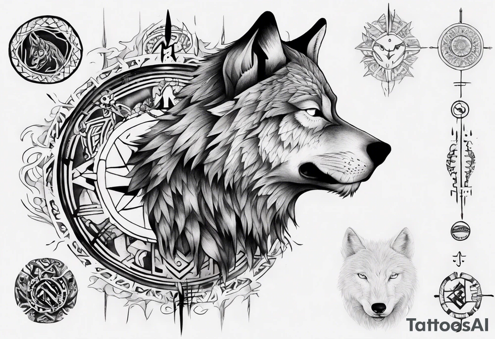 want a half sleeve on my left forearm featuring a side profile of wolf with a vegvisir for its eye, incorporating Māori patterns tattoo idea