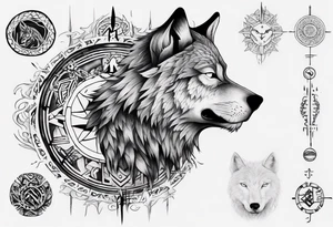 want a half sleeve on my left forearm featuring a side profile of wolf with a vegvisir for its eye, incorporating Māori patterns tattoo idea