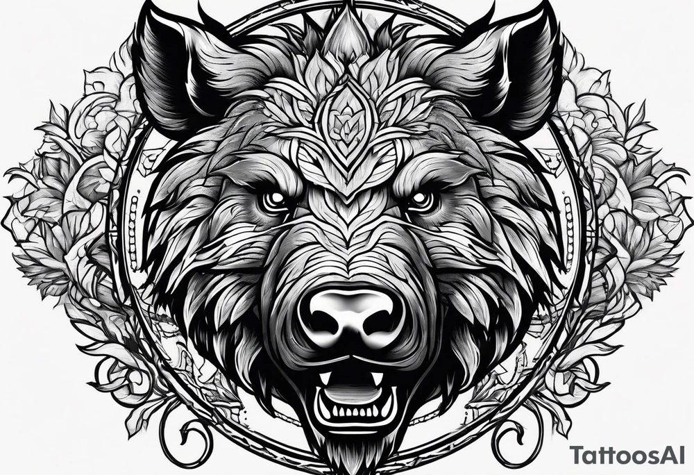 angry boar front tattoo idea