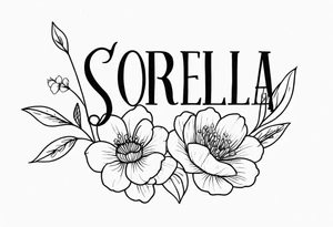 sister tattoo with october and september birth flowers with the word sorella a straight line cursive font connecting the word to the stems of the flowers small tattoo idea