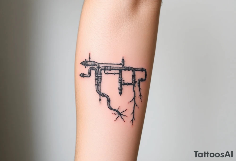 System of pipes that transitions into veins of forearm tattoo idea