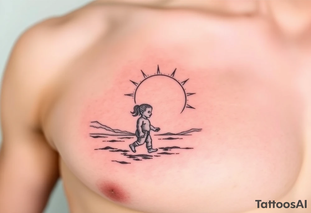 Sun set 3 walking child tattoo idea