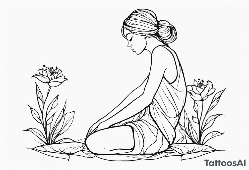 Flower headed girl kneeling tattoo idea