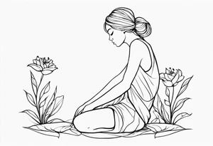 Flower headed girl kneeling tattoo idea