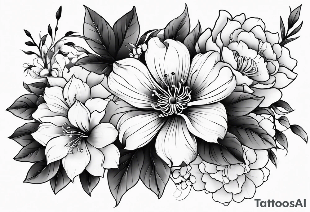 all traditional Japanese flowers sleeve tattoo idea