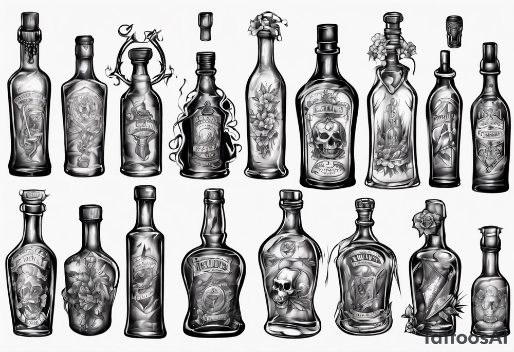 Old alcohol bottles tattoo idea