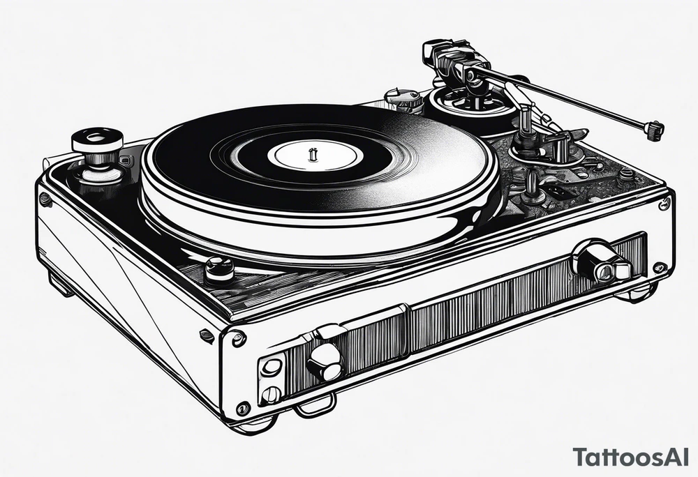 A recordplayer fineline minimalistic outline tattoo idea