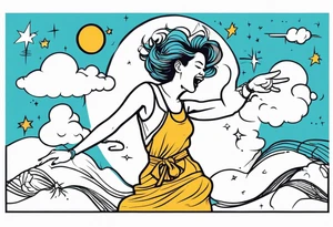 Silly. odd woman ugly dancing pointing her fingers up in the sky tattoo idea