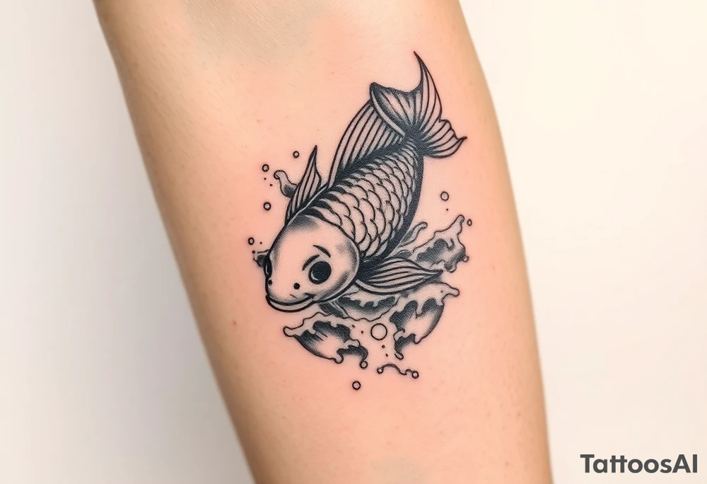 traditional koi fish swimming upstream through turbulent waves tattoo idea
