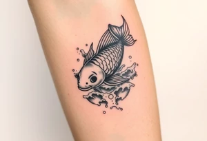 traditional koi fish swimming upstream through turbulent waves tattoo idea