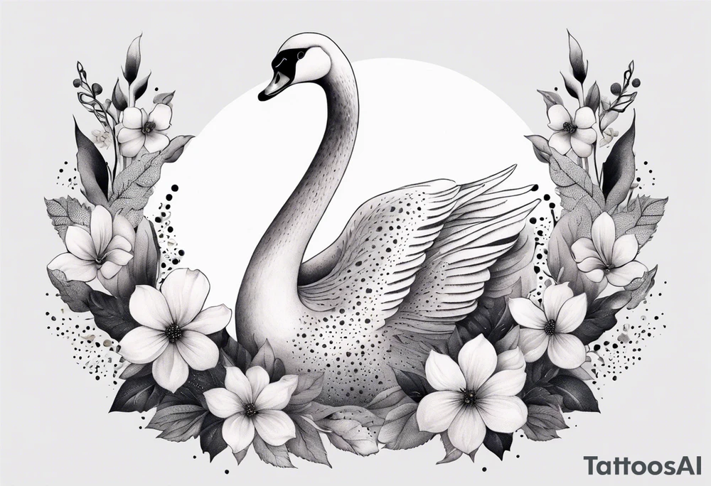 swan tattoo with botanical flowers tattoo idea