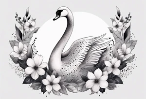 swan tattoo with botanical flowers tattoo idea