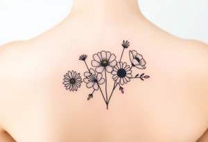 Small flower bouquet with order of flowers, daisy, cosmo, poppy, chrysanthemum, cosmo tattoo idea