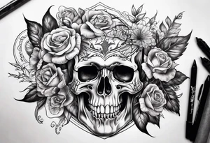 tattoo that fills entire length from shoulder to fingers that symbolizes pain including screaming skulls, dead flowers and more tattoo idea