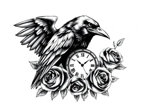 raven,roses,clock. tattoo idea