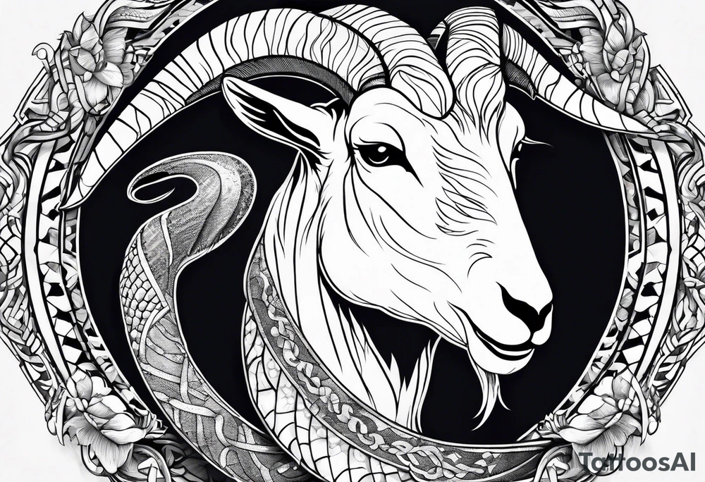 Image of a goat combined with a Snake. Snake tattoo idea