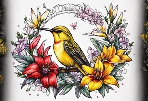 Libra hummingbird yellow finch cardinal flower garden dark sad beautiful mother tattoo idea