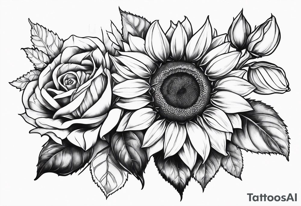 Sunflower and rose flower tattoo idea