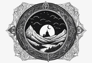Lord of the rings and Harry Potter movie mashup. Small and simple. Hobbit door hole, wands, elvish writing, deathly hallows tattoo idea