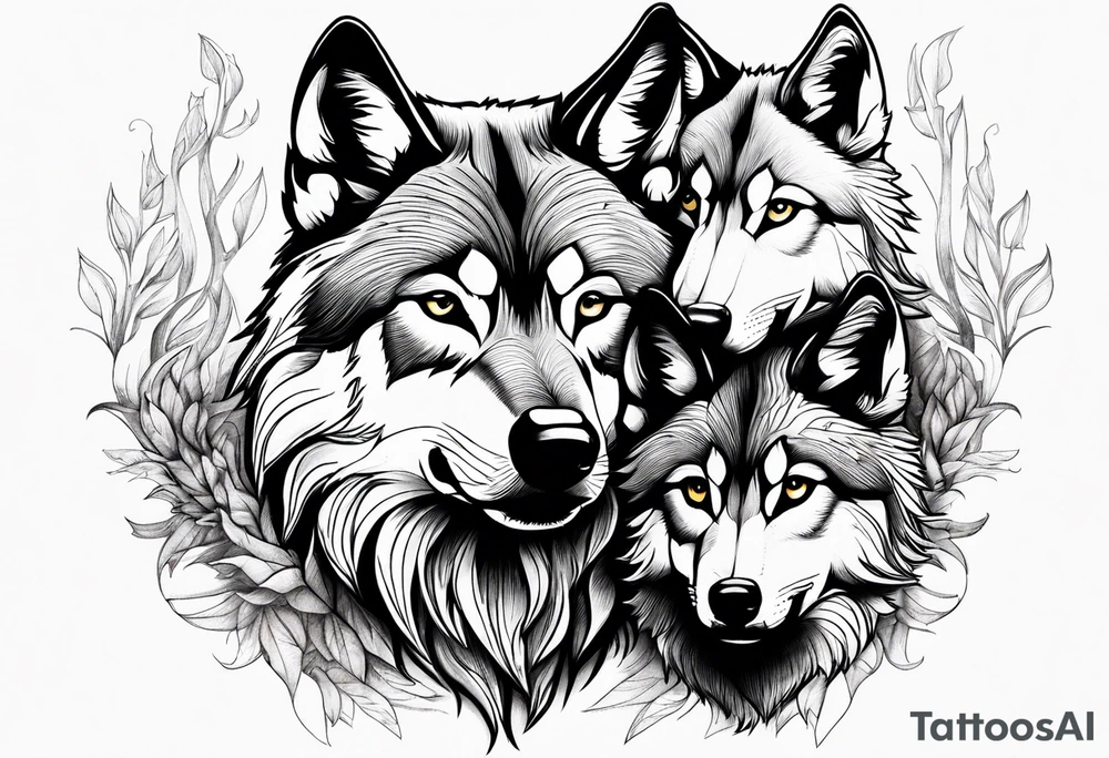 Wolf protecting 2 cubs tattoo idea