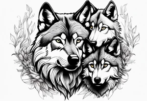 Wolf protecting 2 cubs tattoo idea