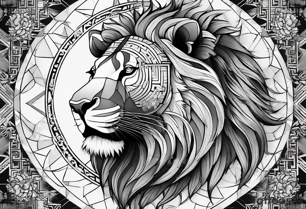 Very asymmetrical, +geometric pattern, with realistic full moon, with hippo head superimposed with a lion ,+tribal, +geometric, +inkart , +blackwork, +grey scale, + sketch
with wintersweet flower bud, +inkart touch, +for men, detailed , combined favourite , tattoo idea