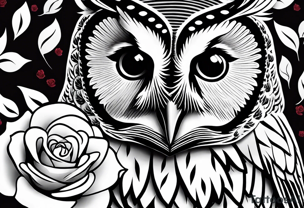 Barred owl with a rose tattoo idea