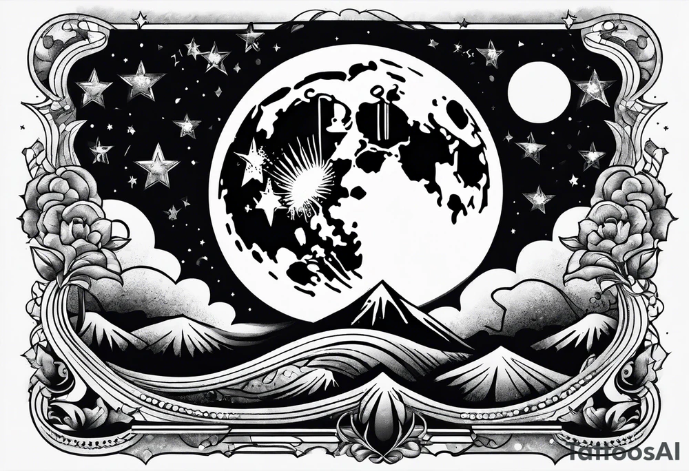 moon with stars tattoo idea