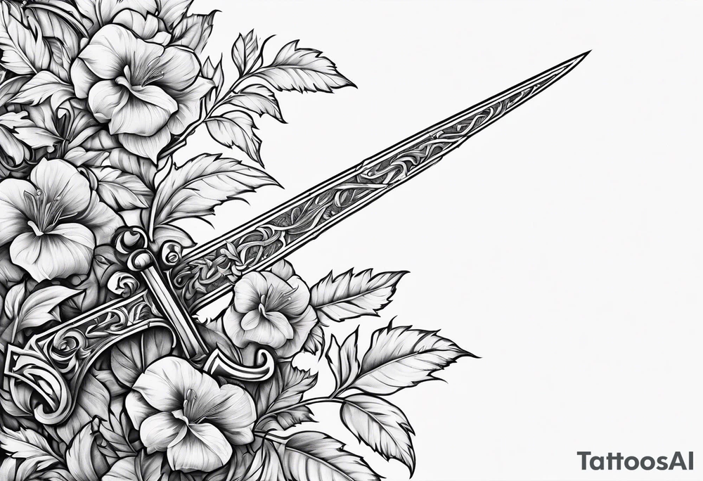 Leafy vines with sword tattoo idea