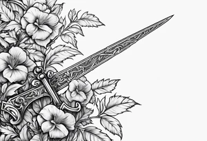 Leafy vines with sword tattoo idea