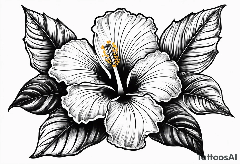 hibiscus flower with the word amor shaped as the stem for the flower tattoo idea